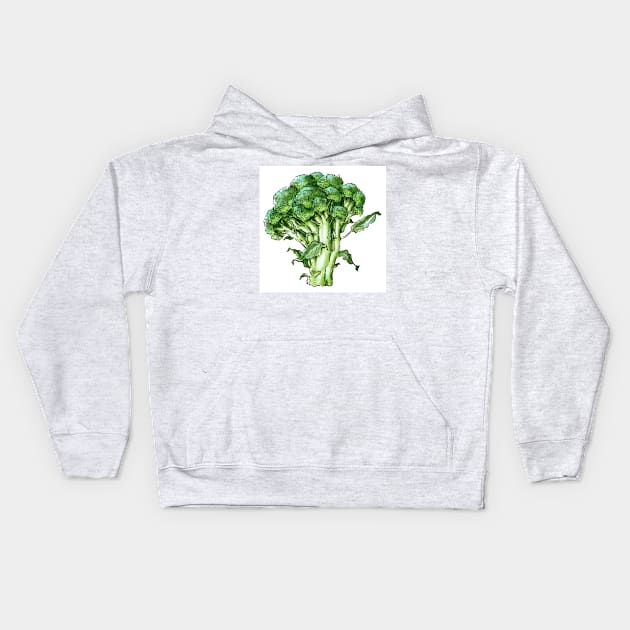 Vegan illustration with green broccoli inflorescence Kids Hoodie by Melniklenart